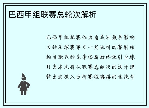 巴西甲组联赛总轮次解析